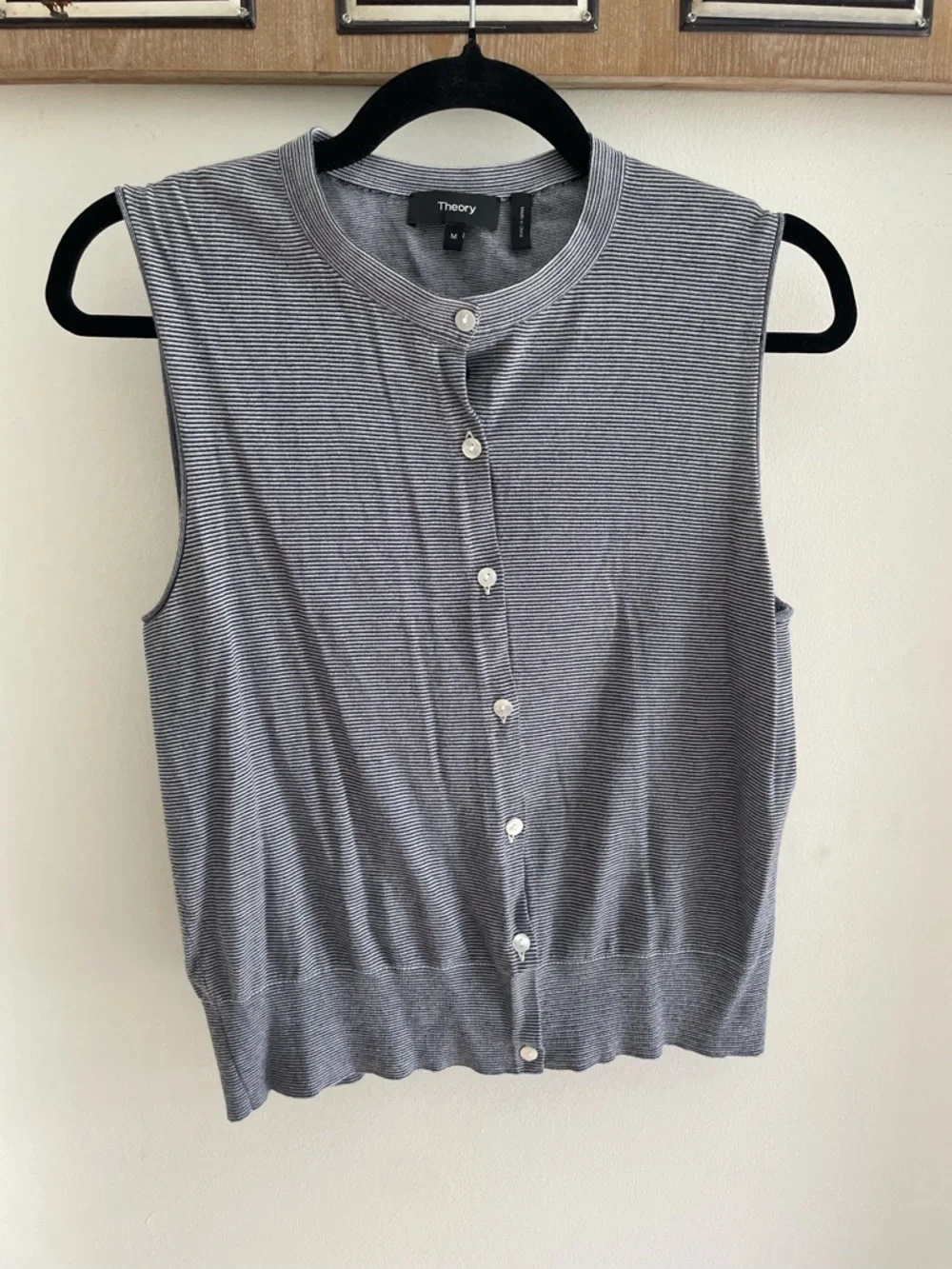 Theory Sleeveless Striped Button-Front Top - Picture 1 of 6